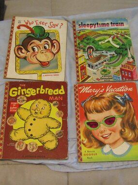 Lot 4 Vintage 1956 BONNIE ACTION BOOKS 1950s GINGERBREAD MAN-WHO EVER SAW?-TRAIN